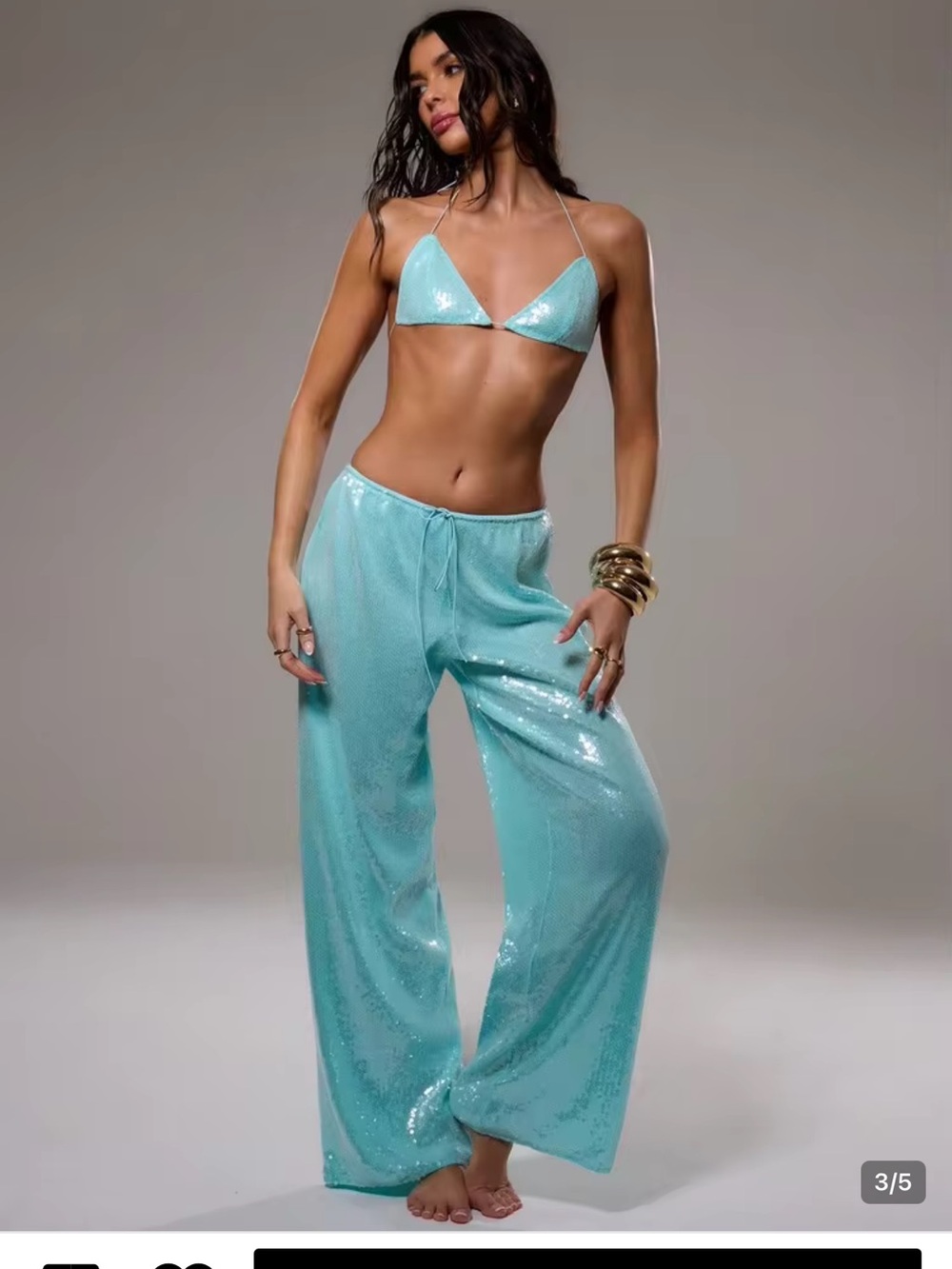 2 for $30 sale: NWT musera Aqua blue lined sequins pants - M